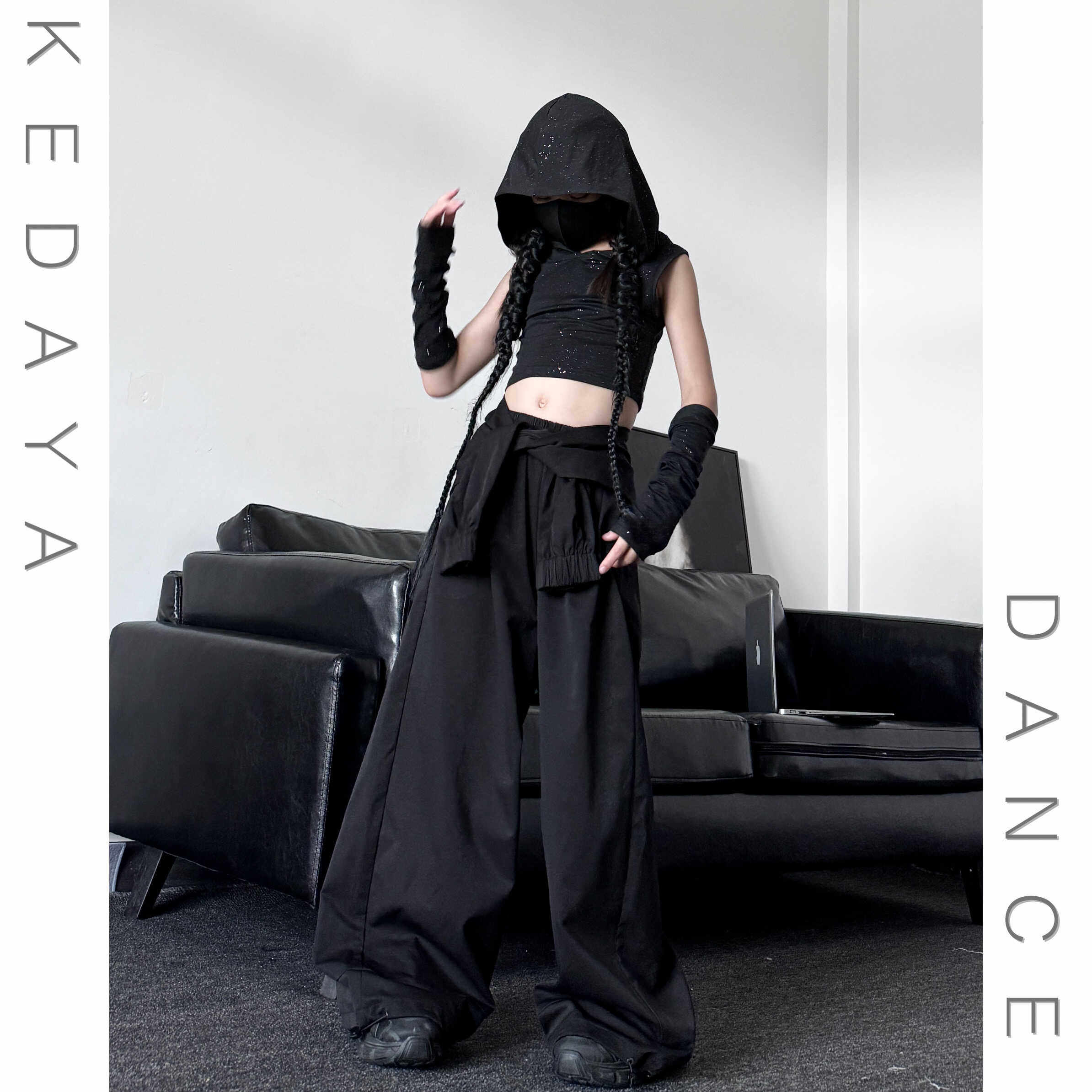 夏季新款童装潮酷女童废土风连帽无袖上衣假两件工装裤爵士舞套装,淘宝优惠券,粉丝福利购,淘宝优惠卷