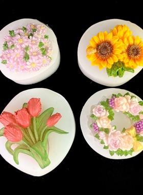 郁金香鸡蛋花水仙花出风口冰箱贴石膏滴胶捏捏乐黏土翻糖硅胶模具