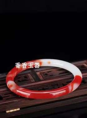 正品和田玉手镯和田鸡血红金丝玉玉镯女士玉石彩玉手镯子少女手镯