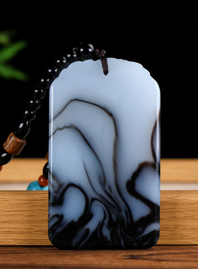 天然和田玉青花玉山水牌手把件