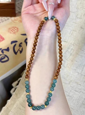新中式国风老山檀香蓝水翡翠双圈手链s925古法纯银小隔珠配饰女款