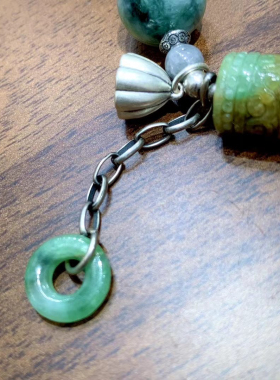 天然翡翠多宝手链成品手串s925纯银莲蓬平安喜乐隔珠翡翠回纹桶珠