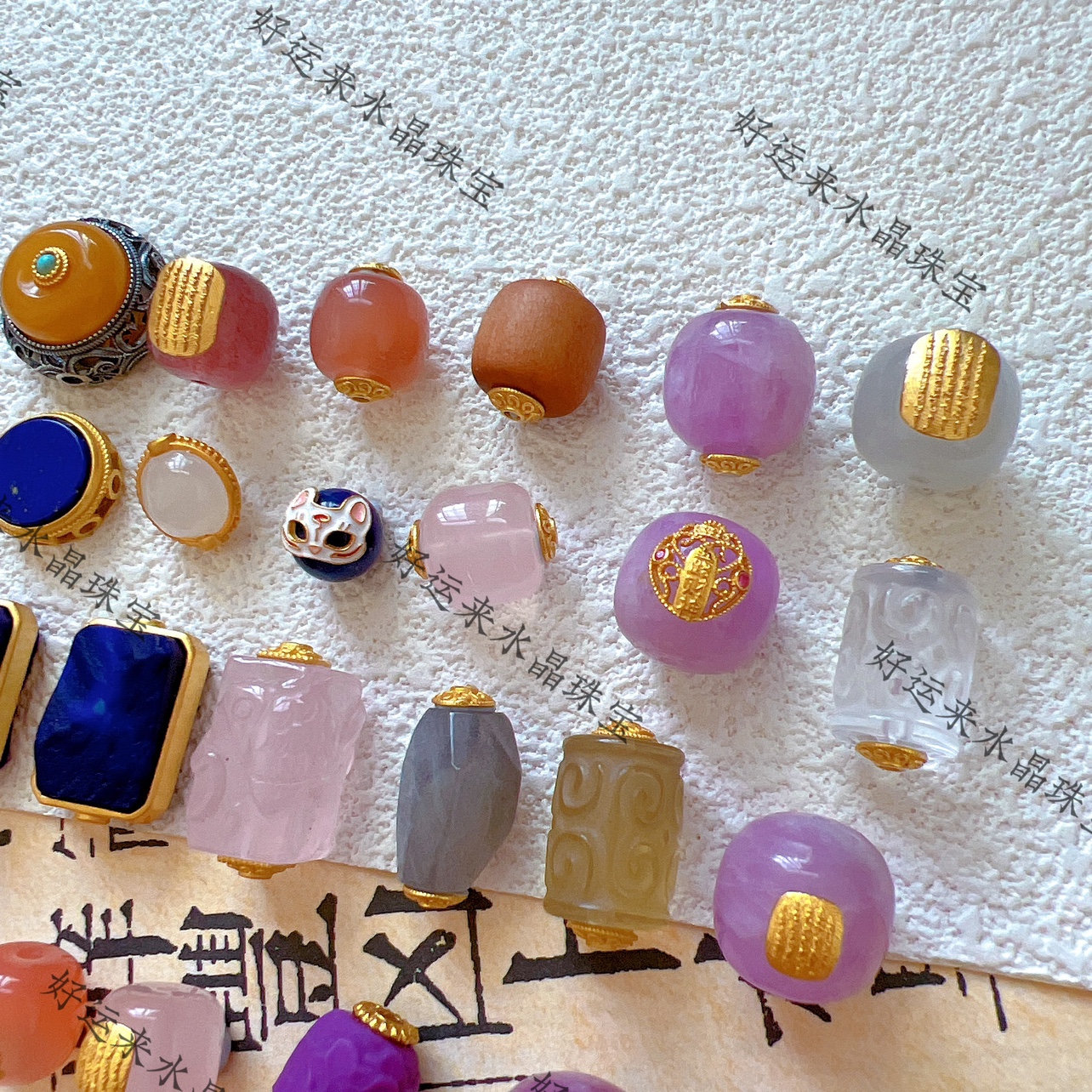 S925古法纯银月光青金石紫锂辉黄水晶桶珠蜜蜡多宝diy文玩配件饰 - 图2