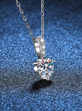 S925银镀18K金PT950铂金镶嵌一克拉莫桑石时尚简约三爪锁骨链项链