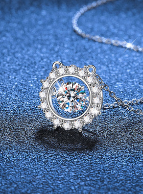 S925银镀18K金PT950铂金镶嵌1克拉D色莫桑石吊坠灵动锁骨链女项链