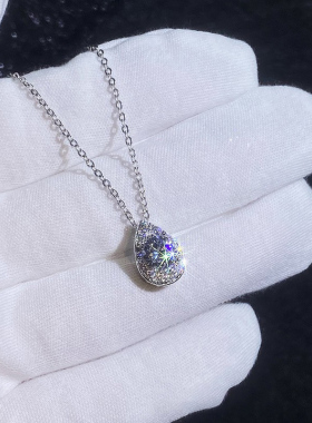 S925银镀18K金PT950铂金1克拉莫桑石吊坠项链气质简约水滴锁骨链