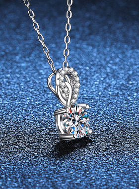 S925银镀18K金PT950铂金镶一克拉D色莫桑石吊坠锁骨链莫桑钻项链