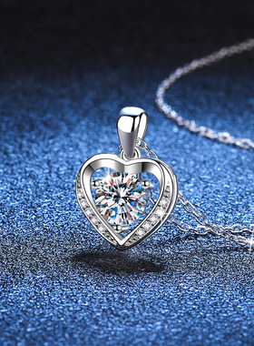 S925银镀18K金PT950铂金镶嵌D色莫桑石项链永恒之心银吊坠锁骨链