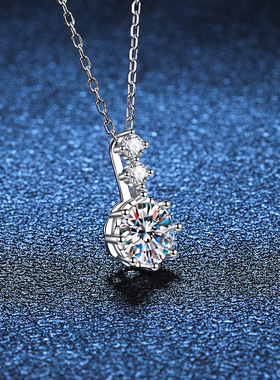 S925银镀18K金PT950铂金镶嵌一克拉莫桑石奢华六爪镶嵌锁骨链项链