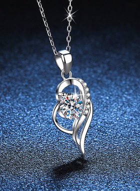 S925银镀18K金PT950铂金镶一克拉D色莫桑石项链心心相印项链吊坠