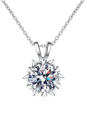 S925银镀18K金PT950铂金镶一克拉莫桑石项链锁骨链雪花莫桑钻吊坠