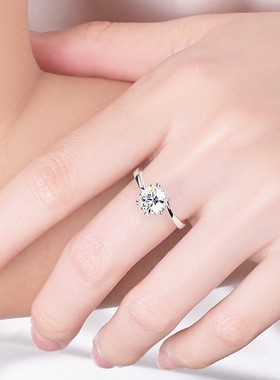 纯银莫桑钻戒指女轻奢钻石巨闪