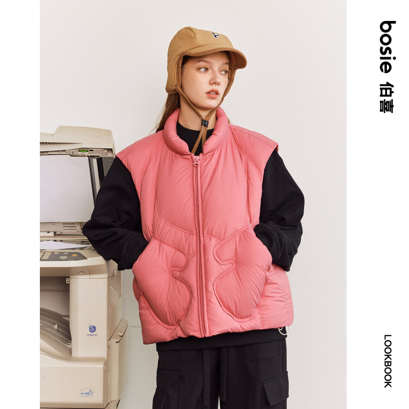 bosie2025年冬季新款羽绒马甲男情侣短款廓形羽绒马甲外套 - 图2