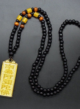 双面字镀金南无阿弥陀佛合金牌吊坠毛衣链项链配饰饰品护身平安