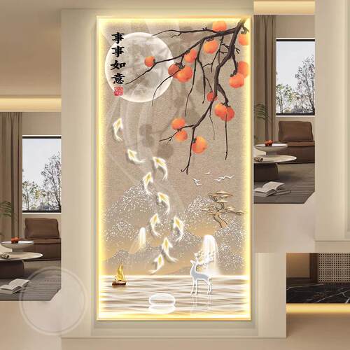 柿柿如意led灯轻奢入户玄关装饰画走廊过道挂画壁画简约现代竖版 - 图2