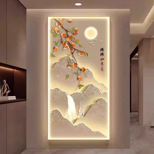 柿柿如意led灯轻奢入户玄关装饰画走廊过道挂画壁画简约现代竖版 - 图3