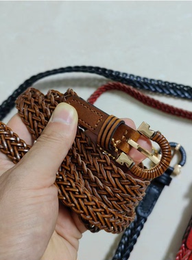 超细二层皮女士编织女士牛皮皮带
