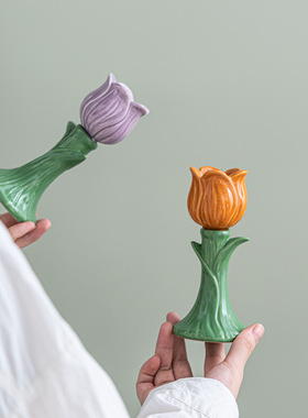 北欧风陶瓷花朵烛台桌面装饰摆件