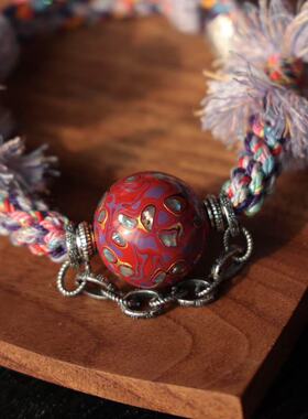 九紫离火镙掉大漆珠手绳搭配三七银配饰SH