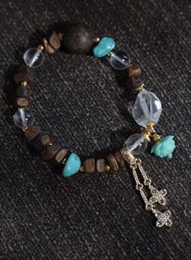 天然沉香莺歌绿奇楠随形搭配压电白水晶刻面随形白水晶珠菱镁矿莲