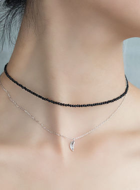 天然黑色尖晶石项链锁骨链choker天然白水晶女