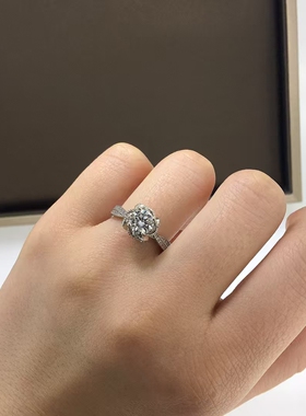 新款S925银镀金现货   1克拉玫瑰喷泉莫桑钻戒指  裸石6.5mm