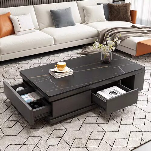 岩板茶几电视柜组合现代简约小户型家用客厅伸缩极简茶几桌 - 图1