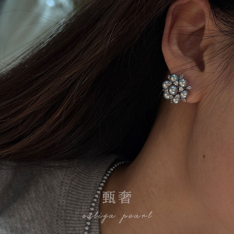 甄奢《莫问雪》极光正圆银蓝色珍珠雪花纯银耳钉气质百搭耳饰礼物,淘宝优惠券,粉丝福利购,淘宝优惠卷