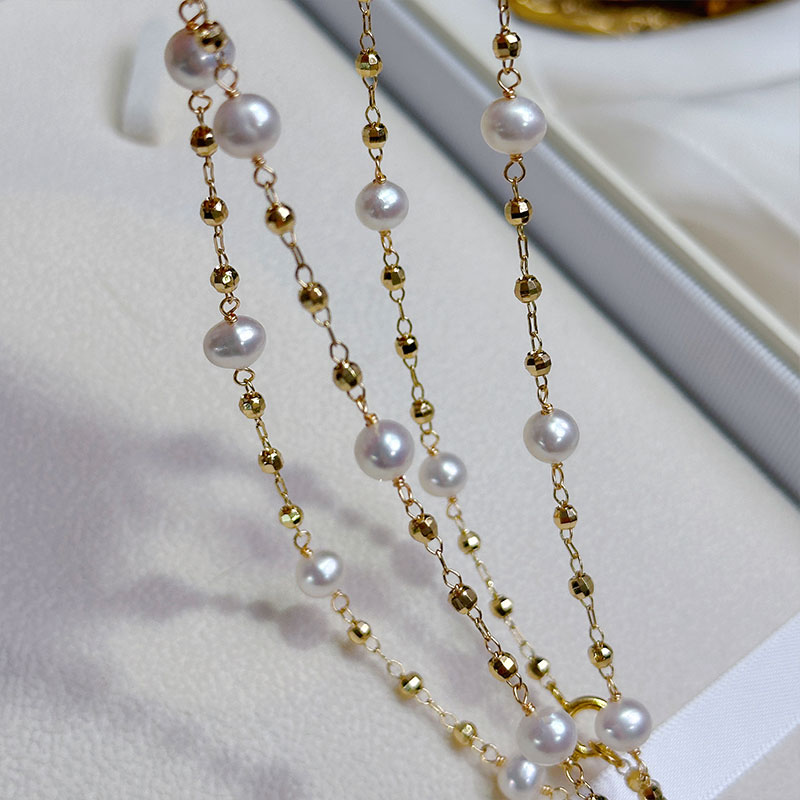 《霓裳雨幕》天然强光淡水珍珠满天星长项链14k包金毛衣链双层 - 图0