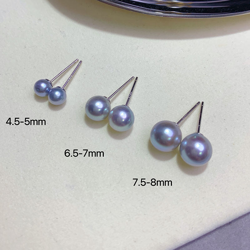 《海之蓝》银灰蓝日本海水珍珠真多麻耳钉基础单珠18K金耳饰气质,淘宝优惠券,粉丝福利购,淘宝优惠卷