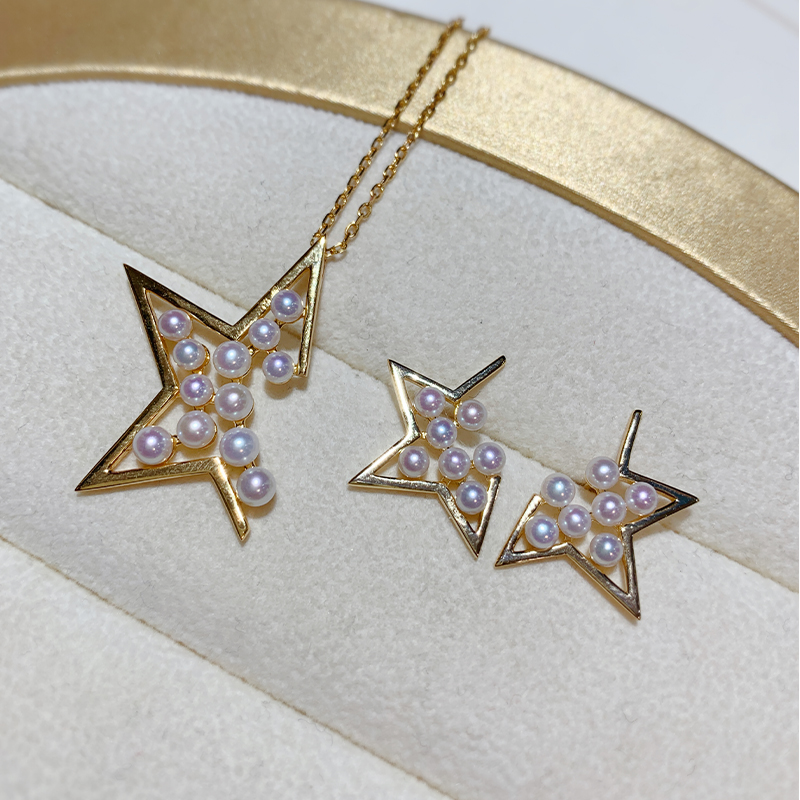 《浪漫星河》高级经典五角星珍珠耳钉项链纯银套装天然淡水AK珍珠 - 图2