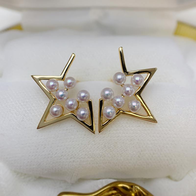 《浪漫星河》高级经典五角星珍珠耳钉项链纯银套装天然淡水AK珍珠 - 图0