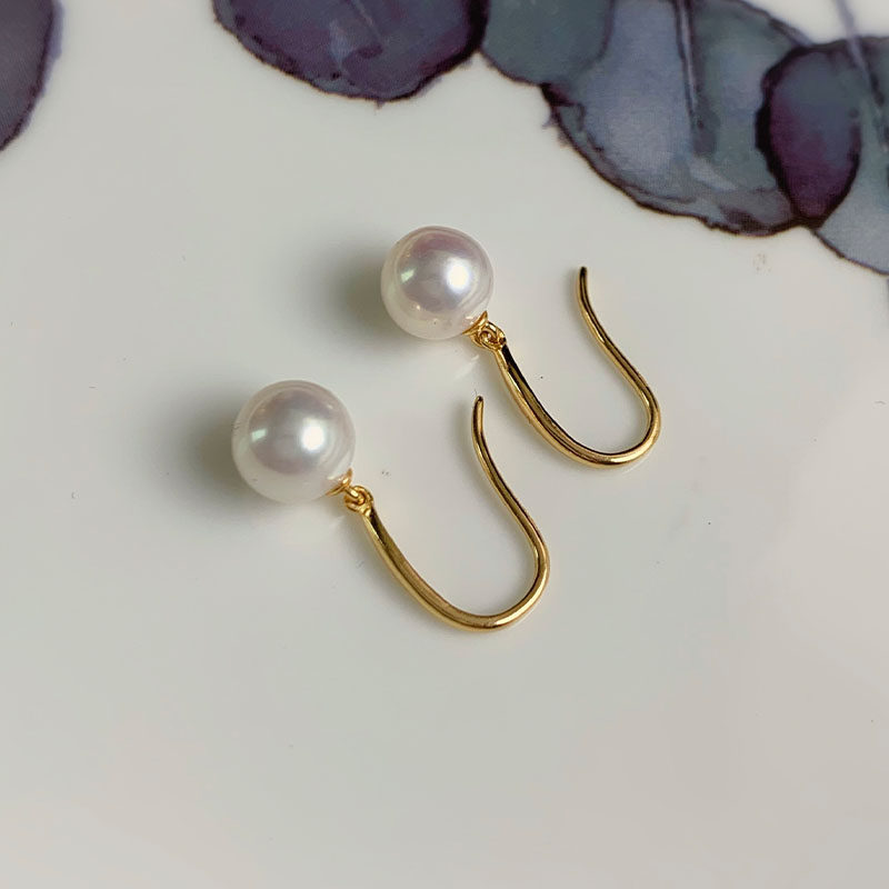 《明朗》简约极光淡水珍珠耳钩精致精工纯银金色经典耳环气质女夏,淘宝优惠券,粉丝福利购,淘宝优惠卷