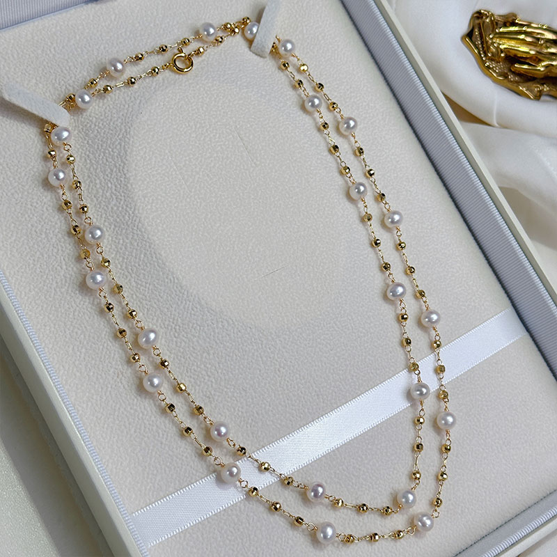 《霓裳雨幕》天然强光淡水珍珠满天星长项链14k包金毛衣链双层 - 图1