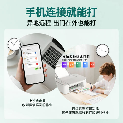 佳能TS3480彩色家用小型打印机可连手机无线wifi远程喷墨复印扫描一体机2580家庭学生照片彩印试卷A4办公专用 - 图2