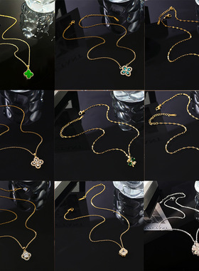 韩版双面简约四叶草钛钢项链女ins潮贝壳吊坠网络爆款不掉色饰品