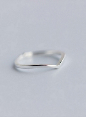 925纯银戒指简约V型指环女 尾戒开口戒指可调节配饰