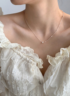 s925纯银大小圆珠不规则颈链小众设计蛇骨链2024新款小米珠子项链