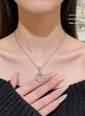 韩版新款雪花花环项链女锆石珍珠镶嵌超闪吊坠温柔仙气轻奢锁骨链