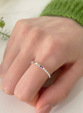 S925纯银彩虹细闪钻戒指女款熔岩不规则指环尾戒2023年新款