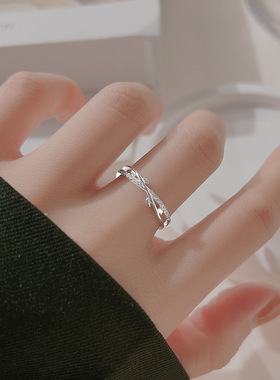 花枝锆石戒指纯银女2023年新款潮小众轻奢高级设计感开口戒子