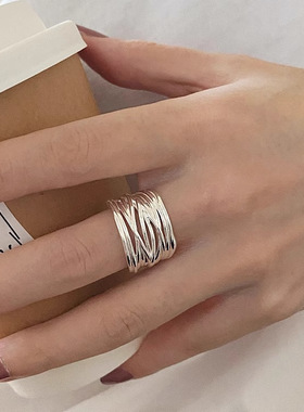925纯银线条多层缠绕戒指女2025年新款小众设计感高级感开口指环