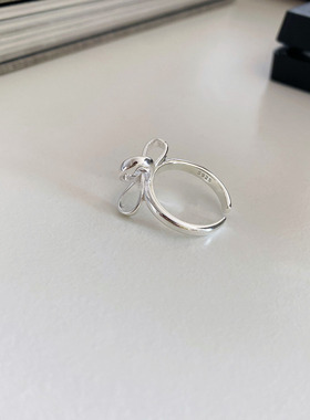 ins小众设计精致蝴蝶结开口戒指女食指环925纯银网红潮流同款