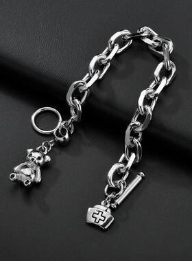 潮酷女孩朋克小熊软糖镂空圆珠手链情侣链条学生简约复古个性手饰