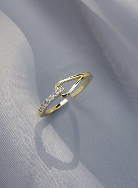 新款ins几何百搭精致镶嵌锆石简约气质戒指女开口可调节戒指环