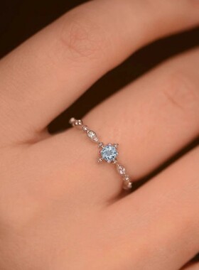 蓝色雪花戒指女轻奢ins简约小众设计精致托帕石食指开口调节指环