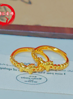 新款古法小马戒指手饰 铜镀金开口马上有钱指环女铜钱戒