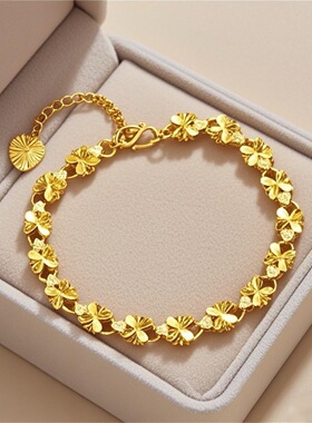 新款时尚设计感爱心四叶草手链母亲节礼物送对象百搭个性沙金手链