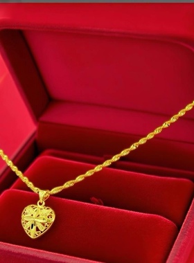 正品越南沙金爱心项链女新款气质纯真吊坠金高级四叶草情人节礼物