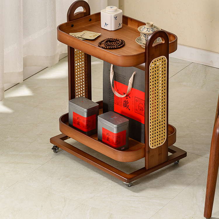 可移动置物架沙发边几茶台桌家用书包架零食收纳小推车藤编茶水架 - 图2